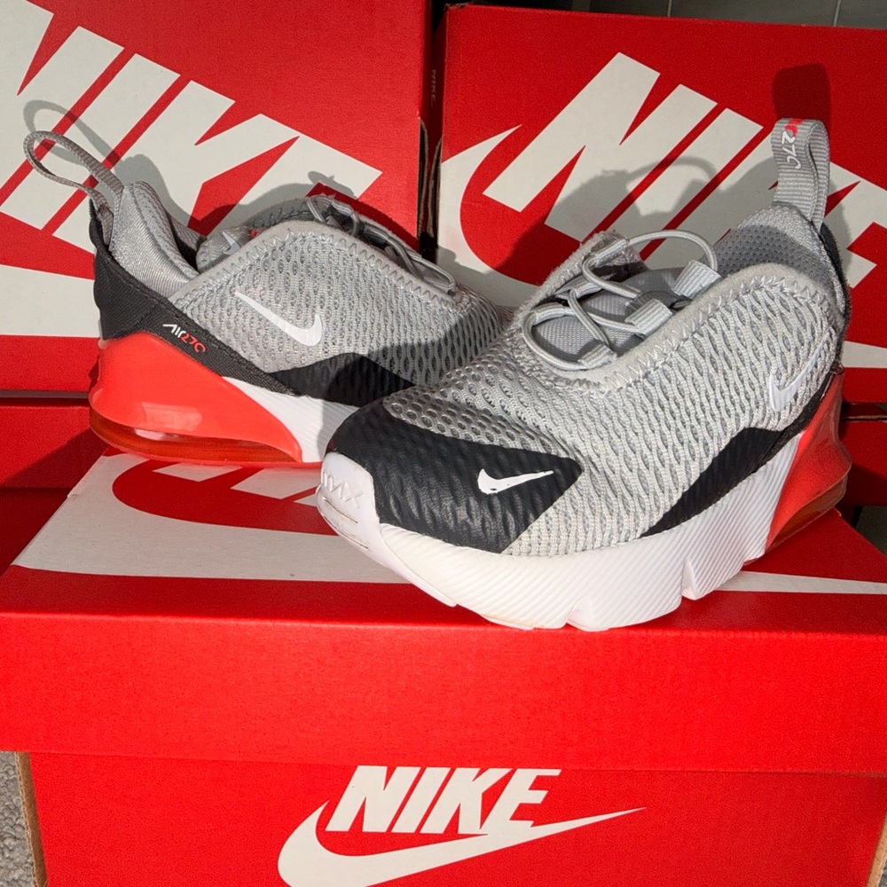 Nike Kids' Gray and Black Sneakers with Red Accents